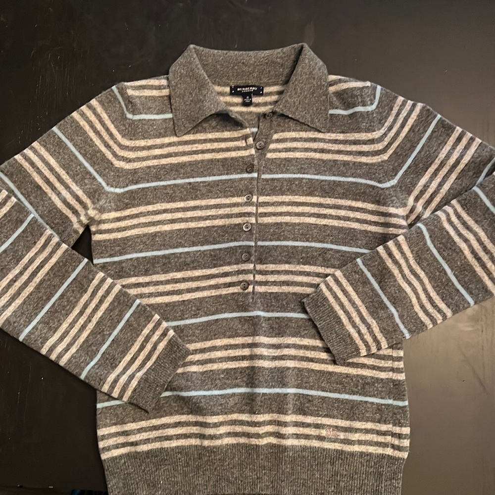 Burberry Size Small Wool Grey Striped Sweater